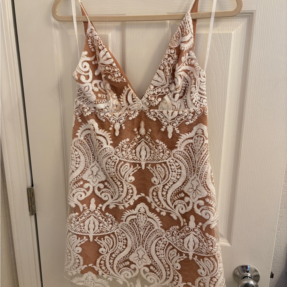 Free People Elegant Tan and White Lace Dress
